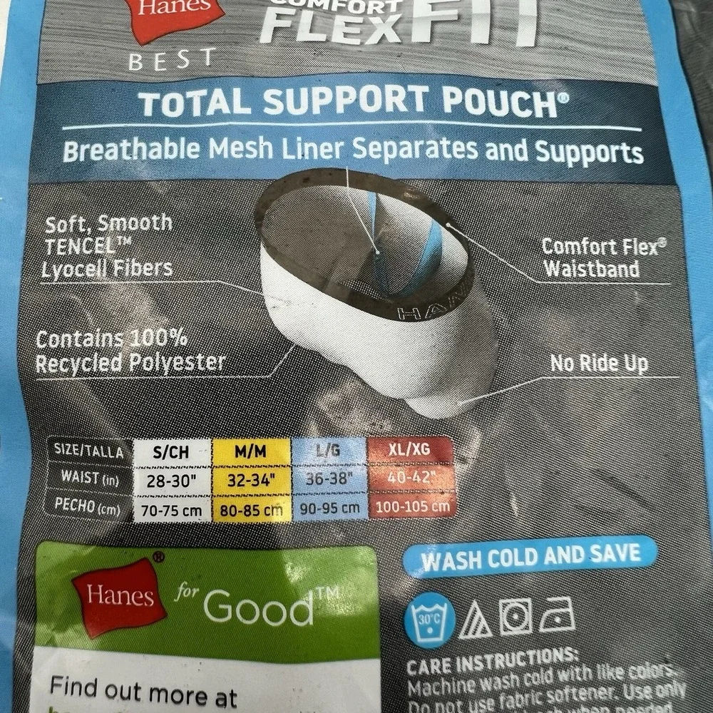Hanes Men 4 Pack Total Support Pouch Boxer Brief Underwear Small Black Grey Blue